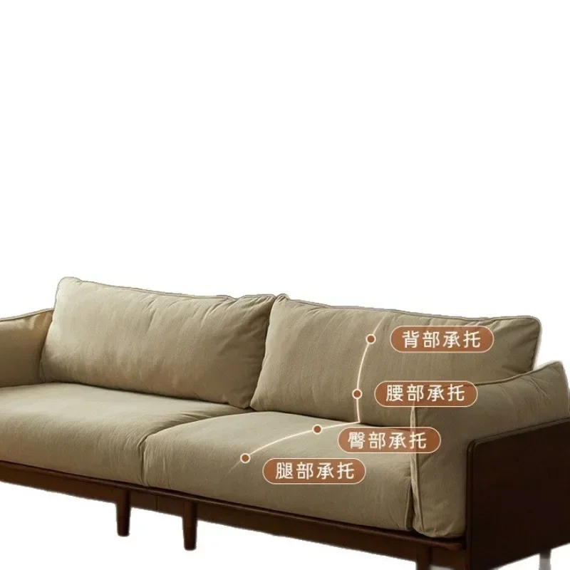 

Fabric sofa straight row Nordic style living room three-person sofa removable walnut corduroy sofa