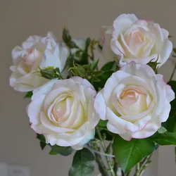 5Pcs Hand Feel Moisturizing Rose Artificial Flowers Wedding Decor Real Touch Rose Bridal Bouquet Home Living Room Decor Floral