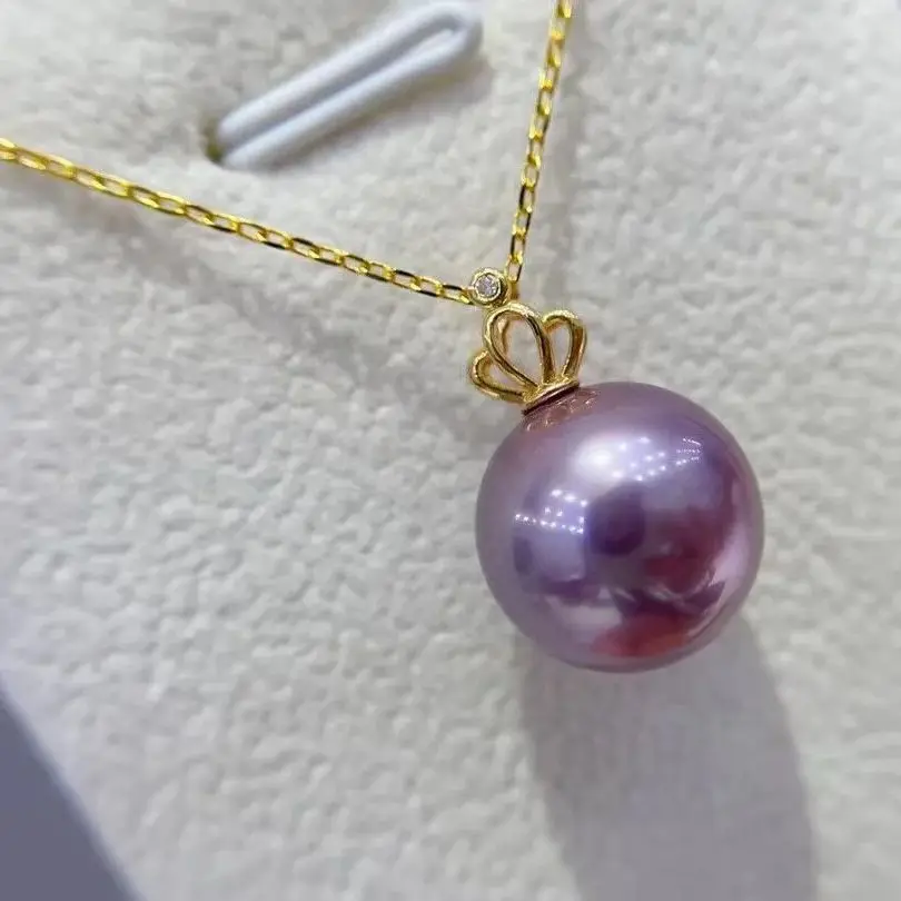 

Solid 18K Gold Natural Fresh Water Real Color Purple Pearls Pendants Necklaces for Women Fine Jewelries Holiday's Presents