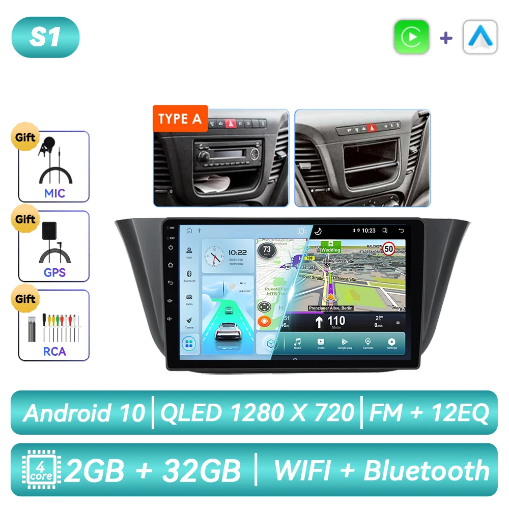 Autoradio met Android-functionaliteit, GPS-navigatie, CarPlay en touchscreen voor Iveco Daily 2013 2014 2015 2016 2017 2018 2019 2020 2021.