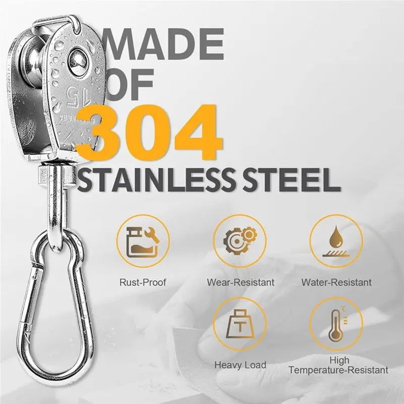 ABKP-4Pcs M15 Single Pulley Block, Wire Rope Cable Pulley With Spring Snap Hook, Wire Towing Wheel