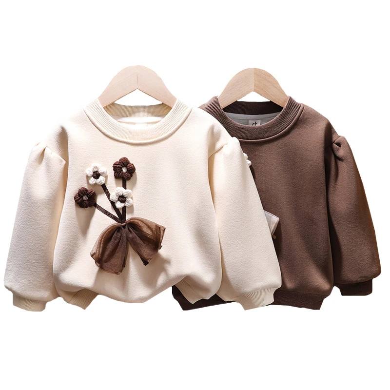 Autumn Winter Jacket Thin Fleece Warm 0-6 Year Old Korean Girls Fashion Flower Leisure Sports Wear Coat Top 2023 New Child Wear
