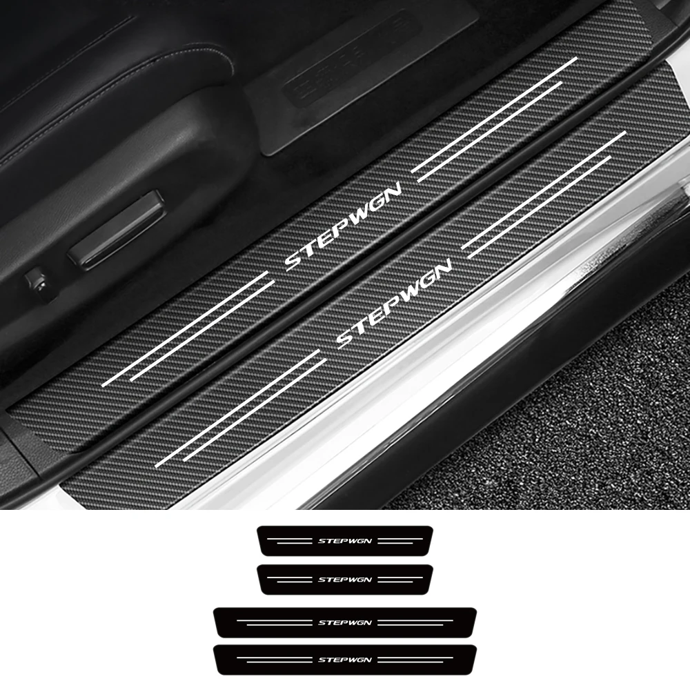 4pcs For Honda Stepwgn Car Door Sill Sticker Carbon Fibre Appliqué Auto Decal Anti Scratches Waterproof Threshold Protector Film