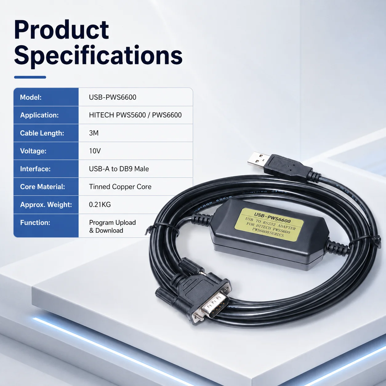 USB-PWS6600 3M HMI Programming Cable, USB to DB9 RS232 Upload Download Lead for HITECH PWS5600 PWS6600