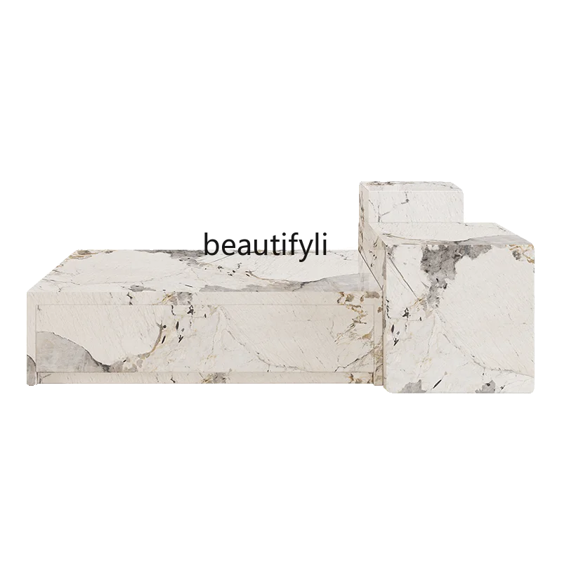 

Light luxury full rock slab coffee table Small apartment household Italian minimalist living room Modern simple coffee table