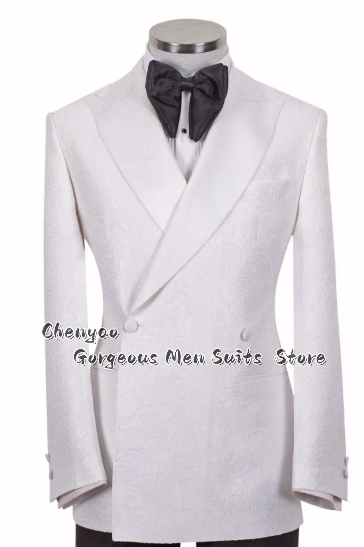 Elegant Vintage Jacquare Pattern Men Suits Double-breasted Customized Groom Tuxedos Banquet Male Blazers 2 Pieces Costume Homme