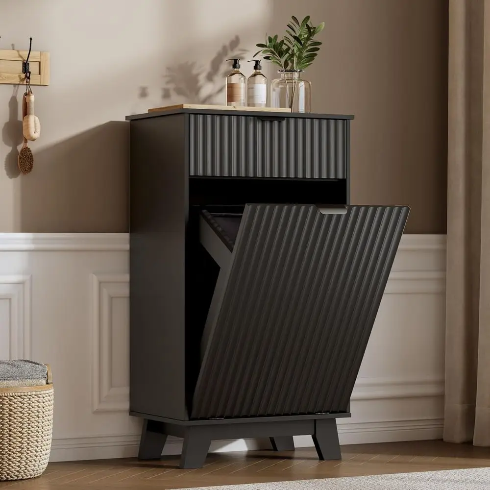 

10-галлонный деревянный наклонный шкаф-корзина с ящиками для хранения для кухни и гостиной — натуральное дерево