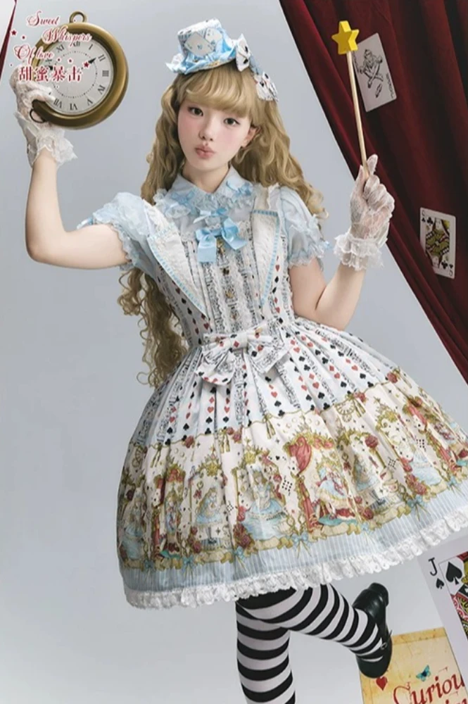 Tarot Alice - Cotton Old School Lolita JSK Dress, Detachable Apron by Sweet Whispers of Love PRE ORDER / 2 months