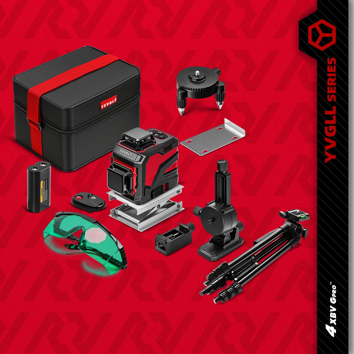 

YEVOLT YVGLL4XS12 Site Laser Level 12-Line Multi-Plane ErgoGrip Dual-Power Ultra-Precise GyroLock Self-Leveling 30m Woring Range