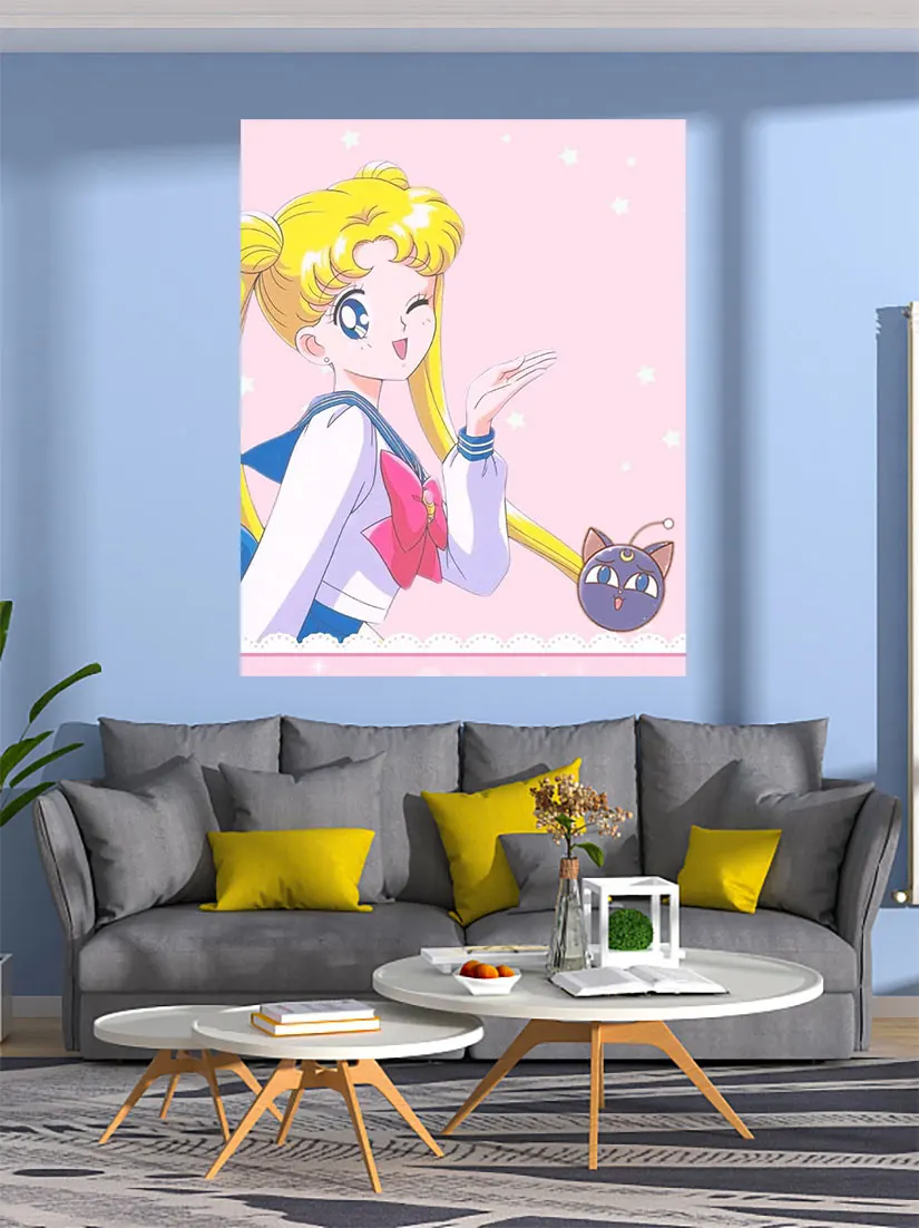 Pink Tapestry Kawaii Fairy Wall Hanging Carpet Cute Sailor Moon Bedroom Decor Or Girls College Dorm Decoration