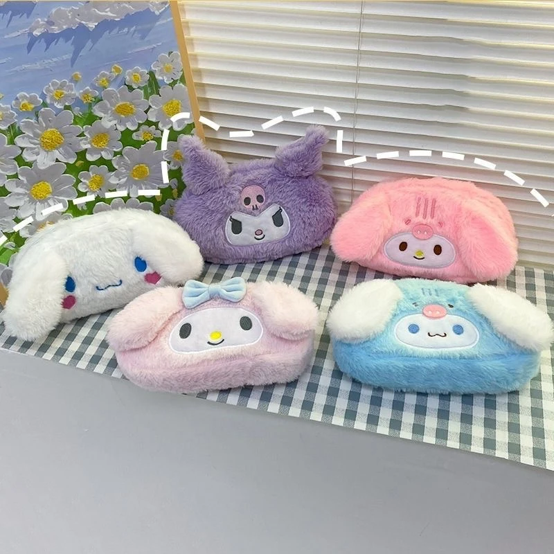 Sanrio Cinnamoroll Plush Pencil Case Melody Kuromi Kirby Stuffed Plush Pencil Case Students Makeup Bags Kawaii Girls Gifts 2023