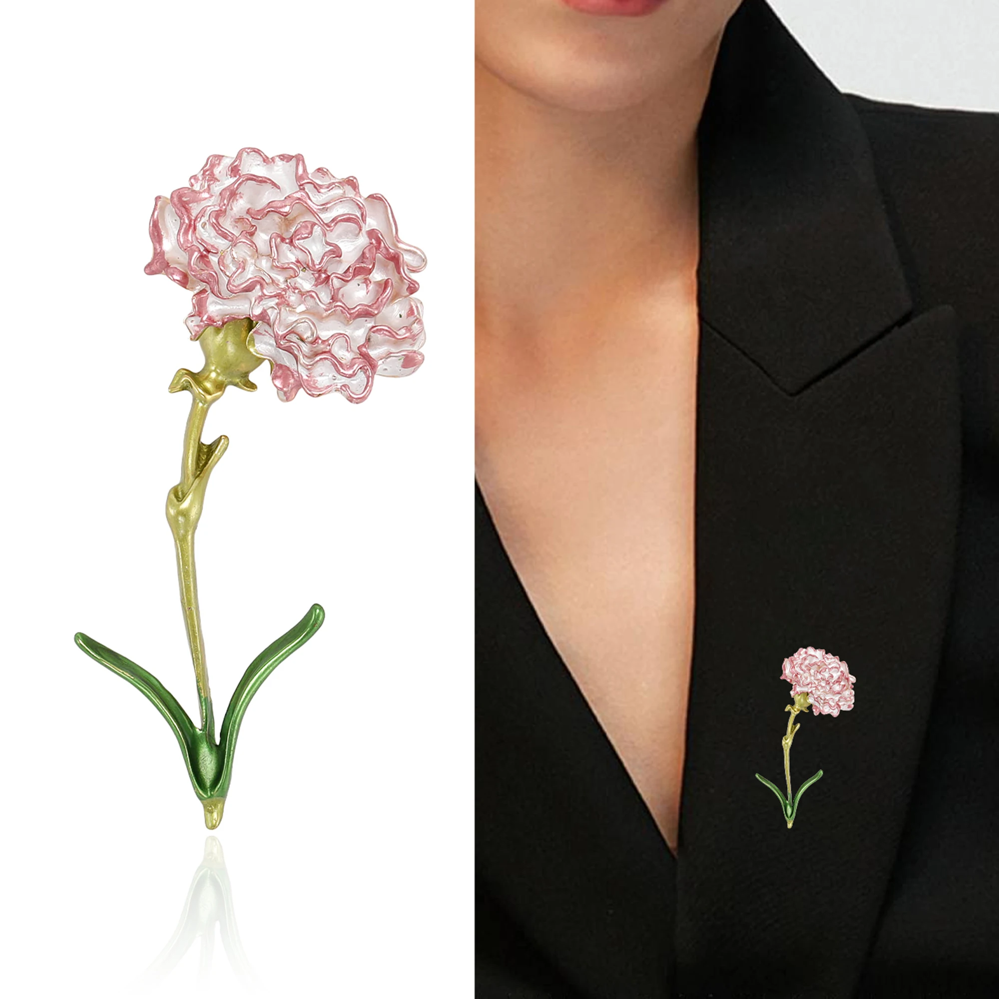 Trendy Enamels Carnation Brooches for Women Unisex Flowers Plants Pins Badges Banquets Party New Years Gifts Jewelry Accessories