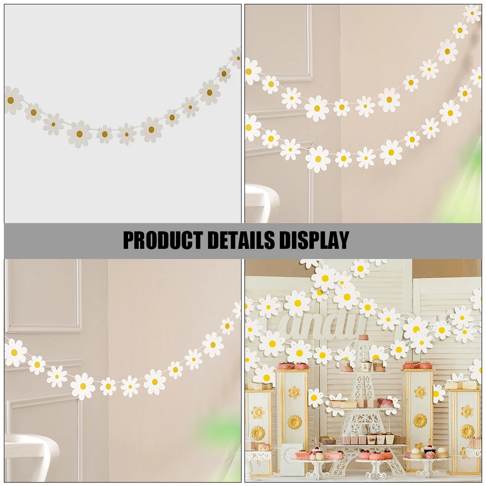 

5 Pcs Daisy Banner Pink Paper Decorations Birthday Party Hanging Garland Bunting Festive Atmosphere Indoor Outdoor Use