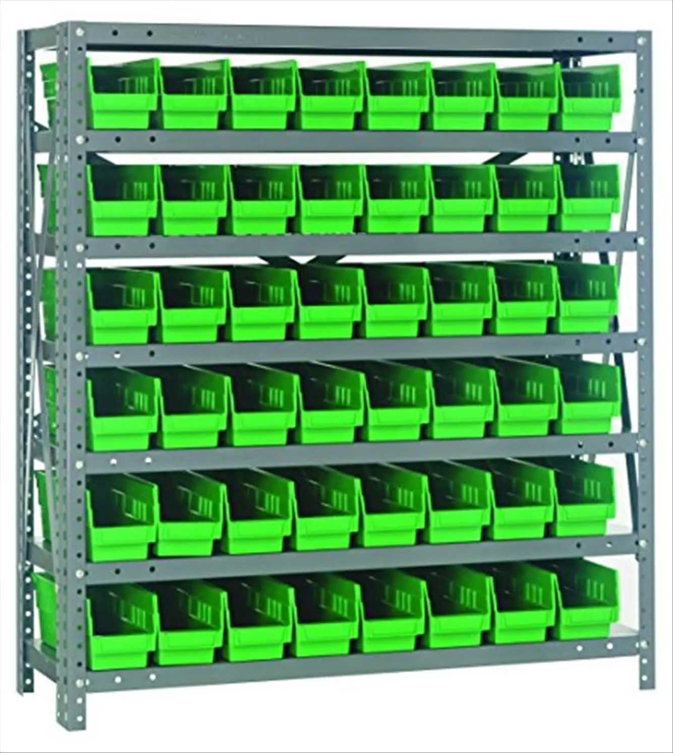 7 Shelf Open Unit W/48 Green Bins