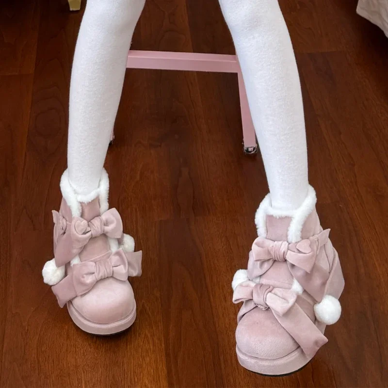 Original Luo Shoes Sponge Shoes Thick Soled Snow Boots Lolita Girls' Winter Suede Short Boots Japanese Sweet Loli Single Shoes