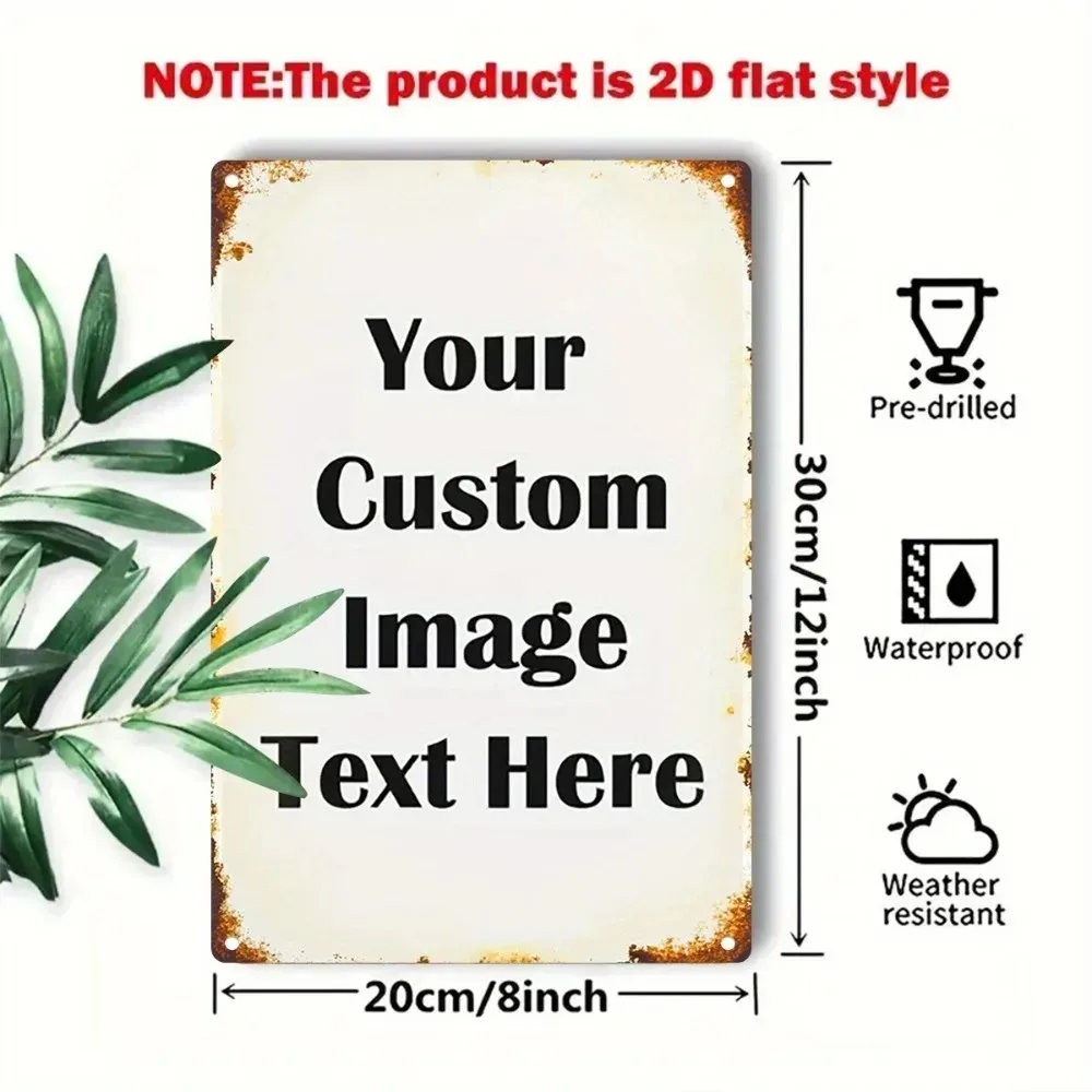 CIFbuy Customizable 2D Flat Metal Plaque 8x12In, Pre-drilled Waterproof Personalized Text Image Home Bar Garage Wall Art Ornamen