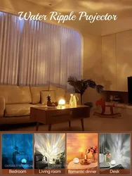 Proyector de ondulación de agua, luz nocturna, lámpara de cristal, decoración de casas, dormitorio, atmósfera estética, regalo de vacaciones, luces de atardecer