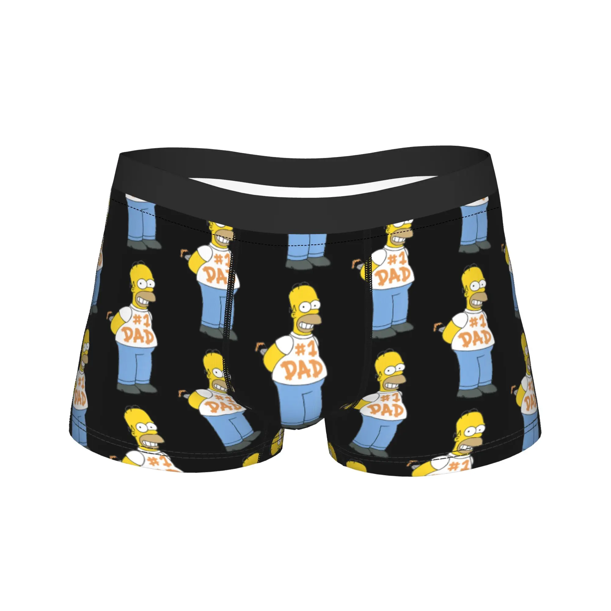 Men's The Simpson Homer Number 1 Dad Long Underwear  Novelty Boxer Briefs Shorts Panties Male Breathable Underpants M-XXL