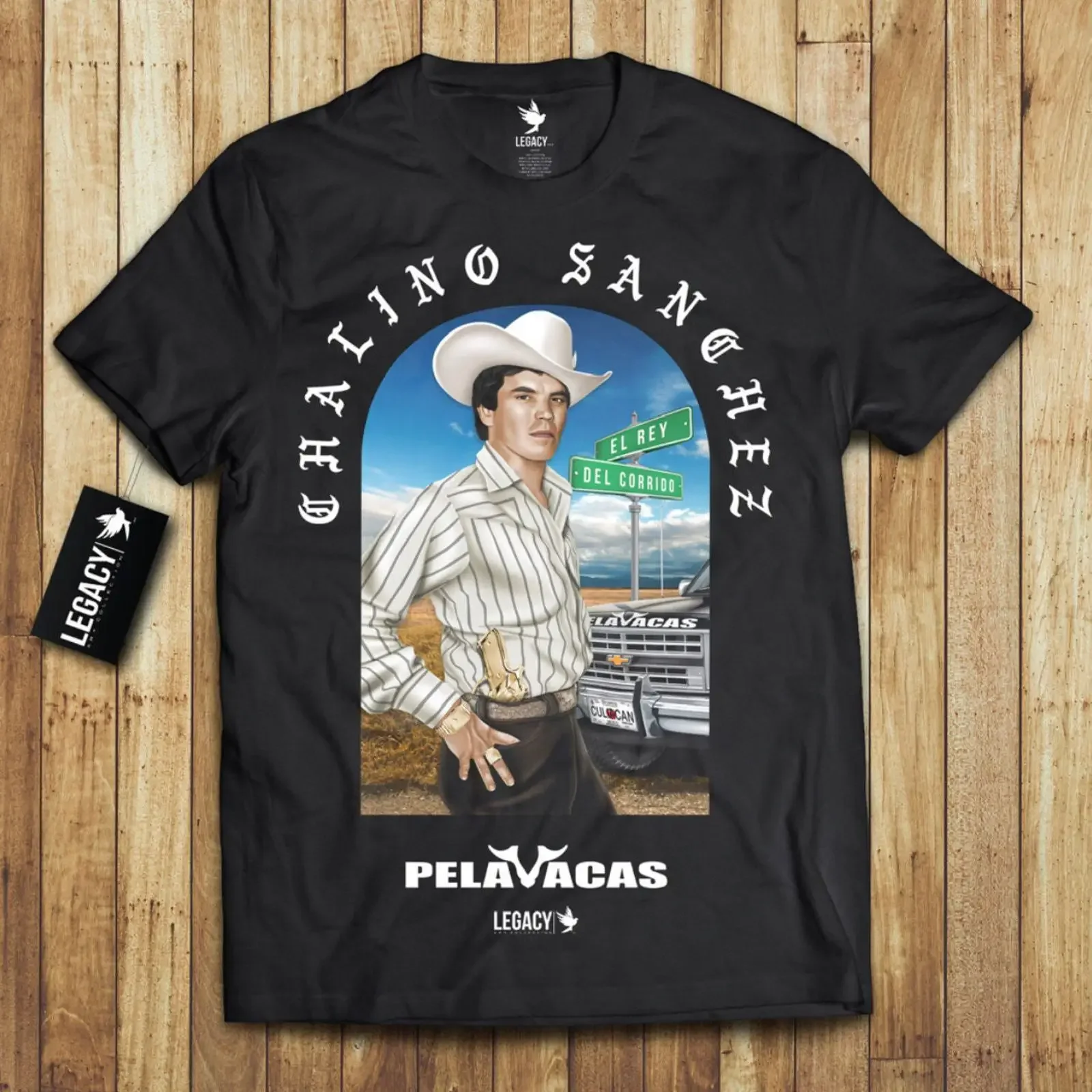 Camiseta Negra Vintage Lavada de Diseñador Chalino Sanchez El Rey Del Corrido Pelavacas Legacy, Estilo Casual Ligeramente Versátil
