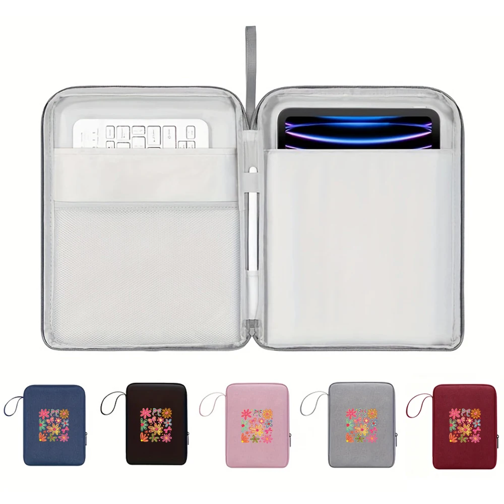 1pc Boho Color Block Floral Tablet Sleeve, Dusty Rose Option, with Lanyard & Pen Slot, Shockproof Water Resistant, Fits 12.9" Ta