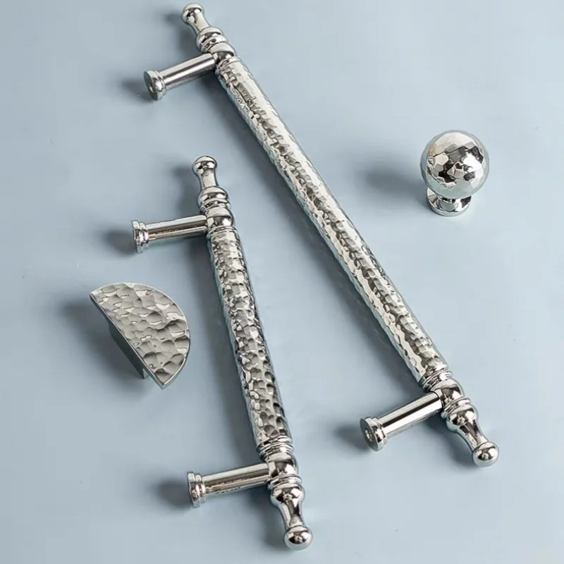 Solid Brass Hammer Pattern Kitchen Accessories Chrome-plated Furniture Handles Cabinet Knobs And Handles Wardrobe Closet Pulls
