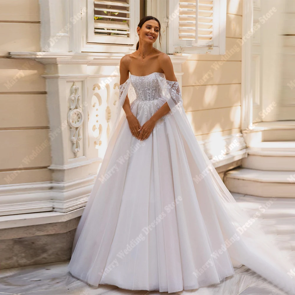 

Sweetheart Collar A-Line Women Wedding Dresses Off The Shoulder Lace Appliques Bridal Gowns Party Vestidos De Novias Customized