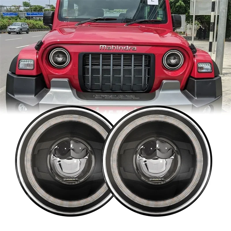 

7 Inch Running Lights LED Headlight H4 Hi-Lo With Halo Angel Eyes for Lada 4x4 Urban Niva Jeep JK Land Rover Defender Hummer