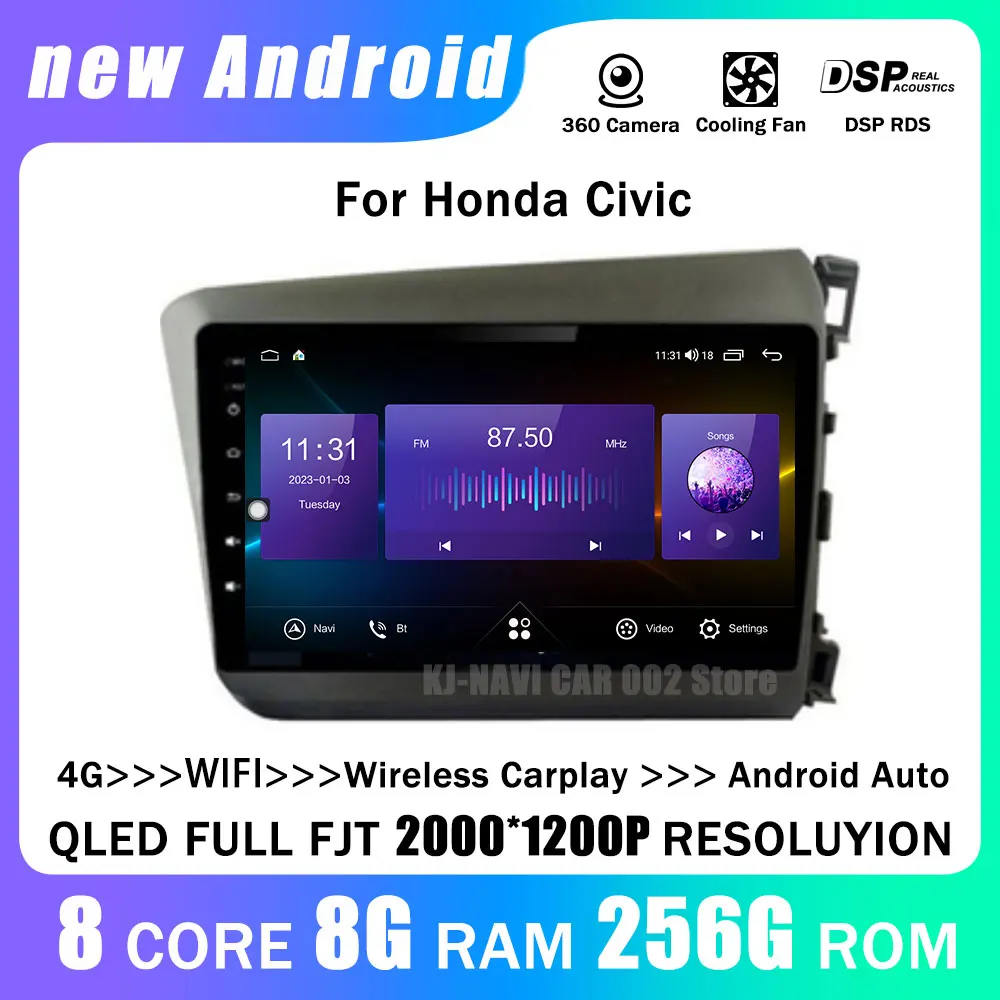 

9" Android 14 Player For Honda Civic RHD 2012 2013 2014 2015 Carplay Auto HeadUnit Car Radio Stereo Multimedia GPS Touch Screen