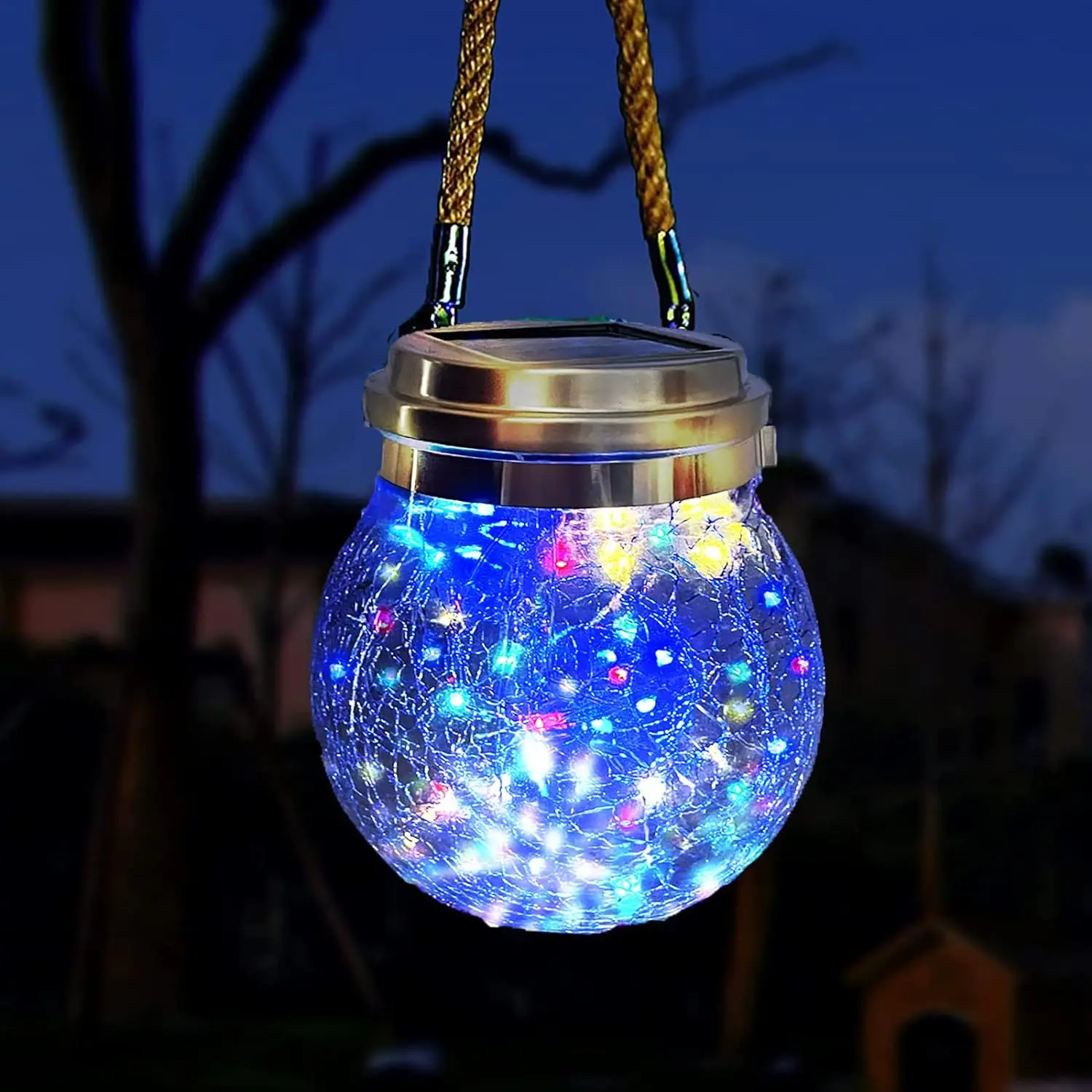 Solar Garden Lights - 30 LED Solar Mason Jar Lid Lights, Outdoor Solar Hanging Lanterns with Handle Great Outdoor Lawn Décor