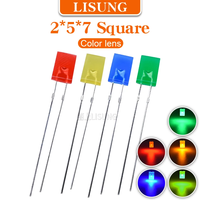 1000pcs/Bag 257 Square Dip Led 2*5*7mm Light-emitting Diode Red Green Blue Yellow Electronic Diffuse Color Lens Indicator Light