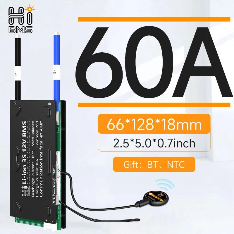 

HIBMS Smart 60A with Balancer Battery management system 4S 12V 8S 24V 16S 48V For Lifepo4 NCM Liion Battery