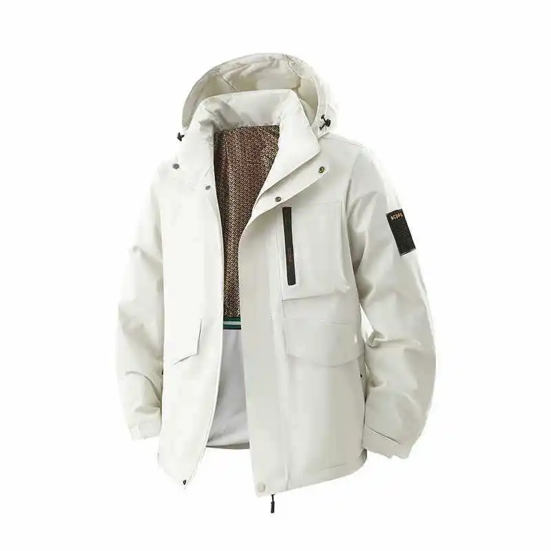 الشتاء رجل سترة جديدة رشاقته الباردة واقية طويلة الأكمام المعتاد الذكور ملابس خارجية بسيطة بلون الرجال انفصال معطف مقنع