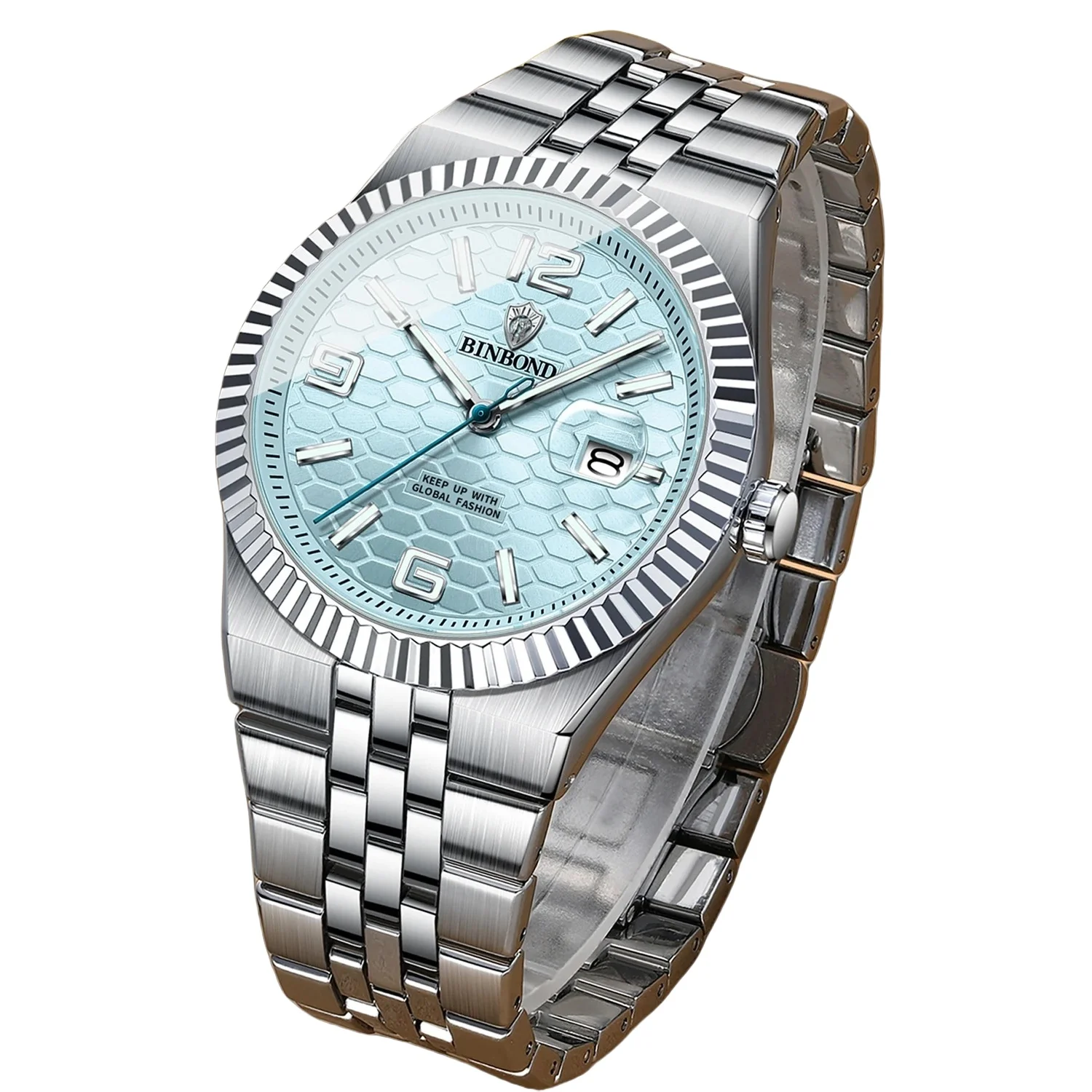 ساعة كوارتز رجالية من BINBOND طراز كلاسيكي مقاومة للماء وعرض التاريخ المضيء وساعة يد من الفولاذ المقاوم للصدأ للرجال #2