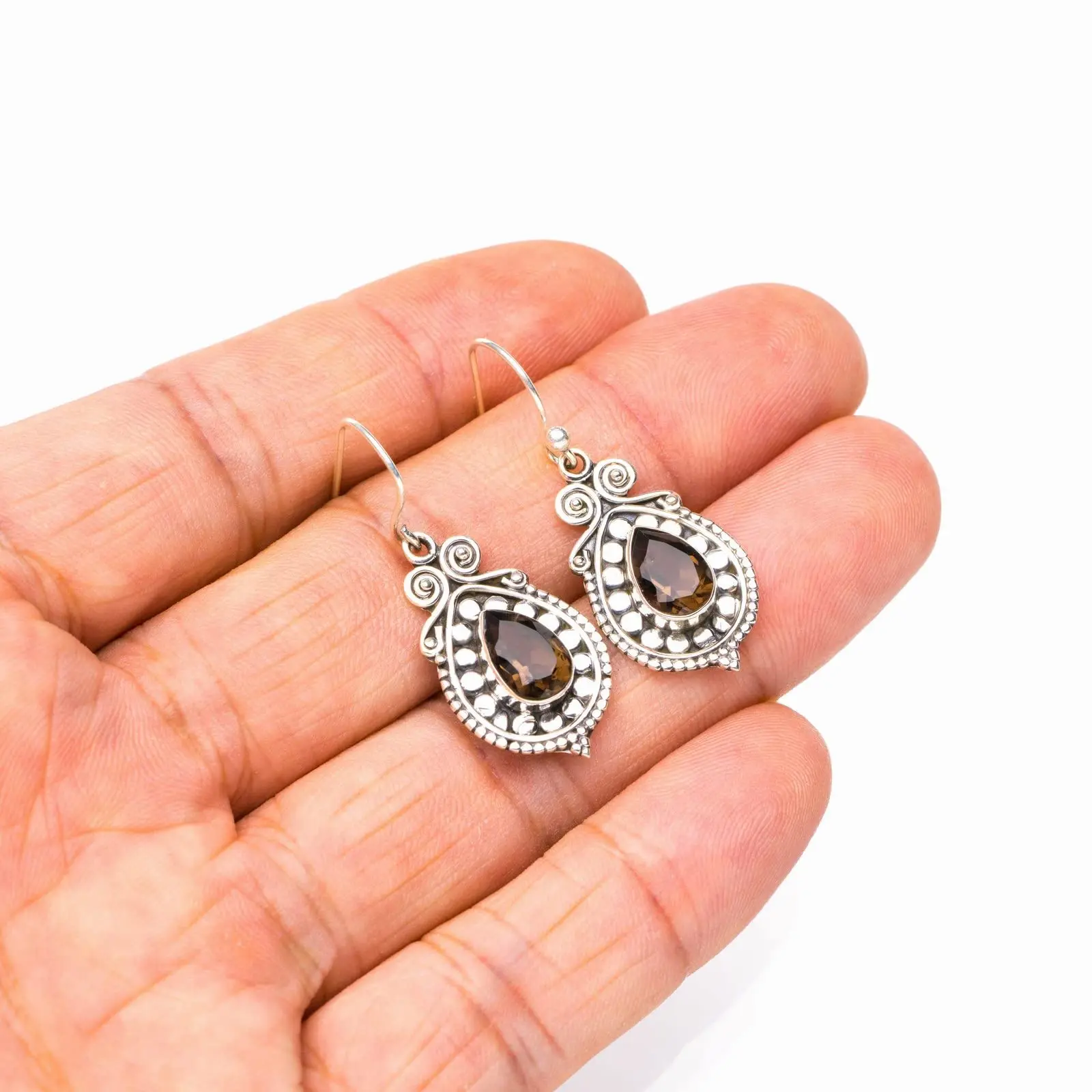 

StarGems® Natural Smoky Quartz Handmade 925 Sterling Silver Earrings 1.5" E6357