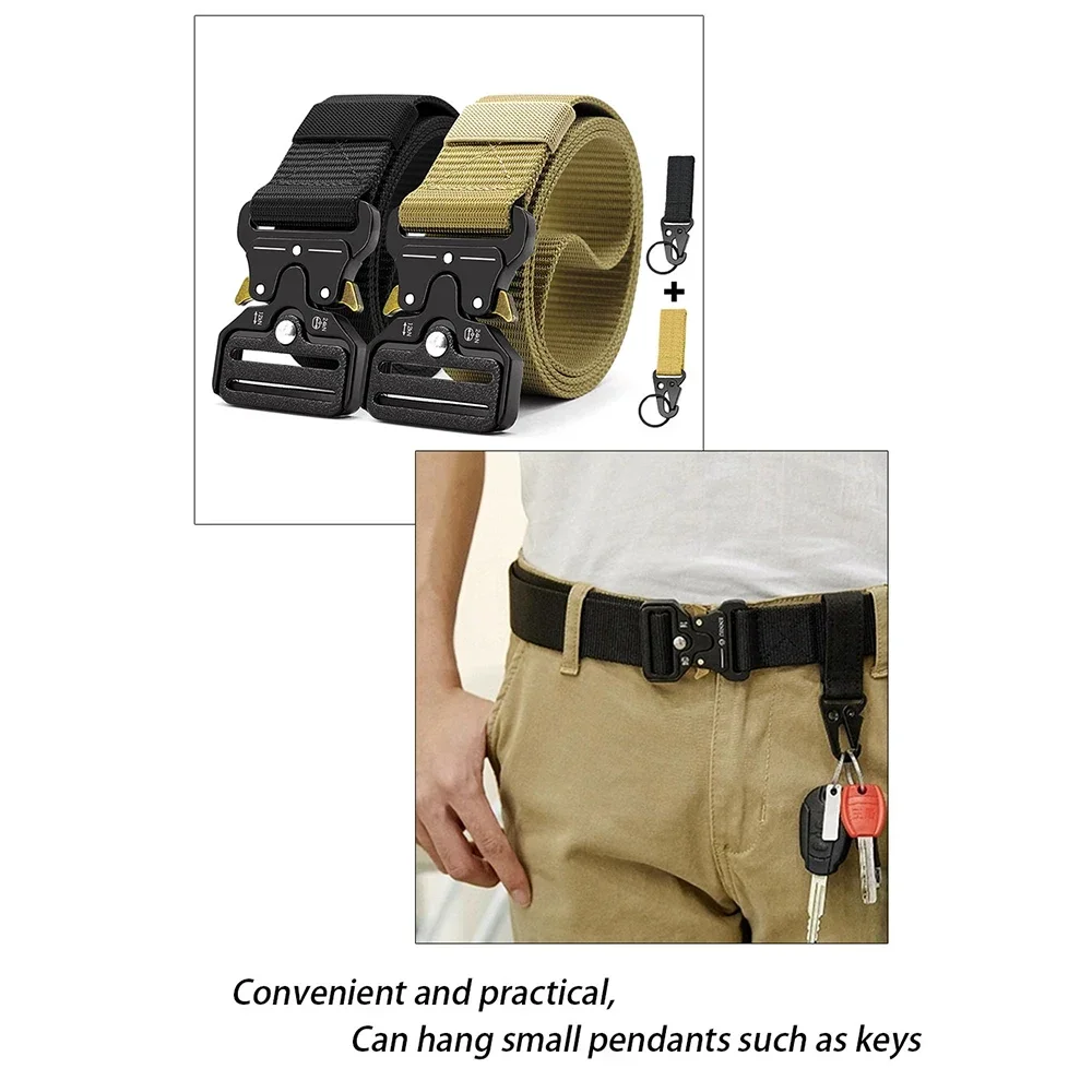 Sabuk pria sabuk nilon anyaman multi-fungsi luar ruangan taktis nilon anyaman sabuk kunci menggantung gesper mendaki gunung portabel kait elang