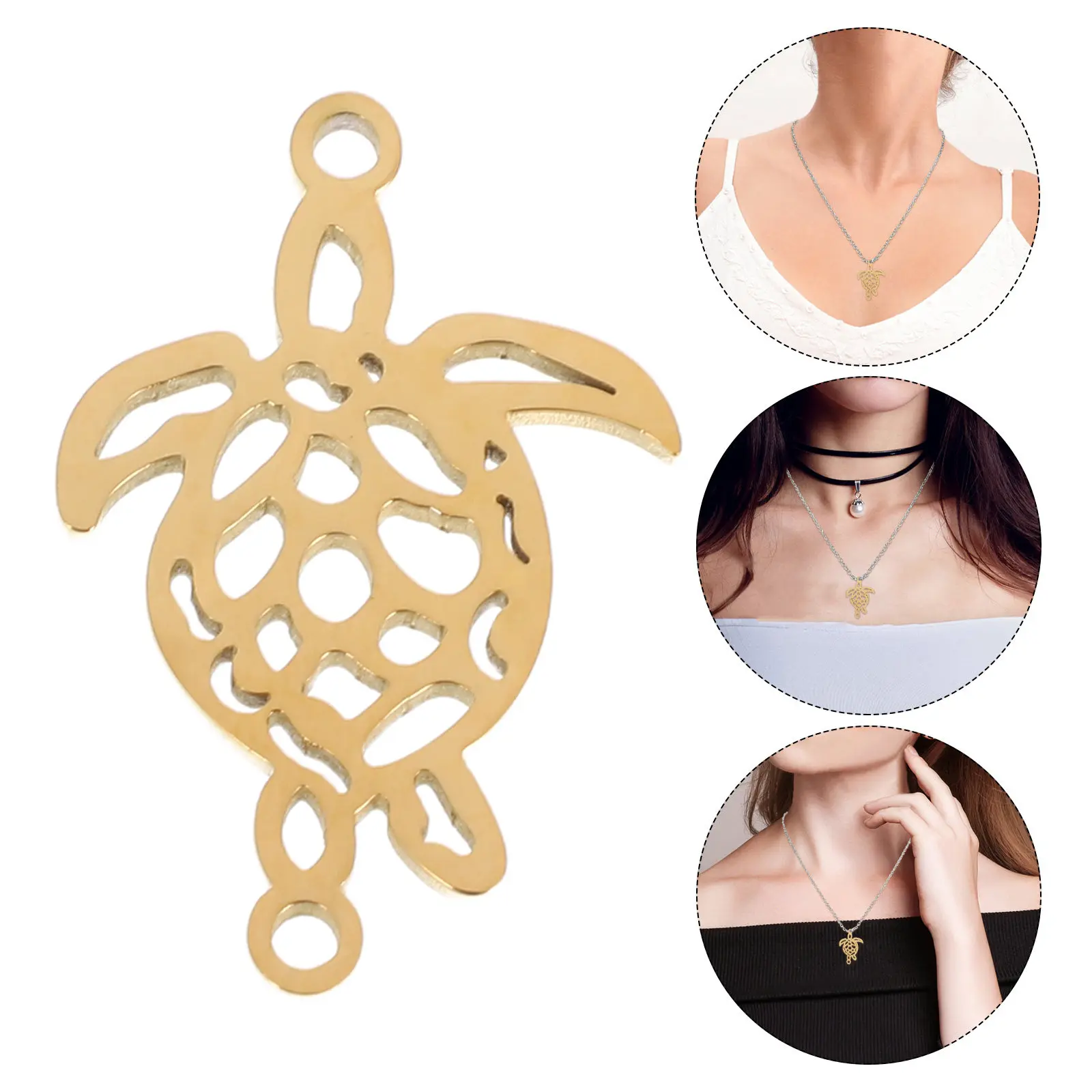 Stainless Steel Turtle Pendant Charms for DIY Necklace Making – 5pcs Symbolic Longevity & Resilience Animal Jewelry
