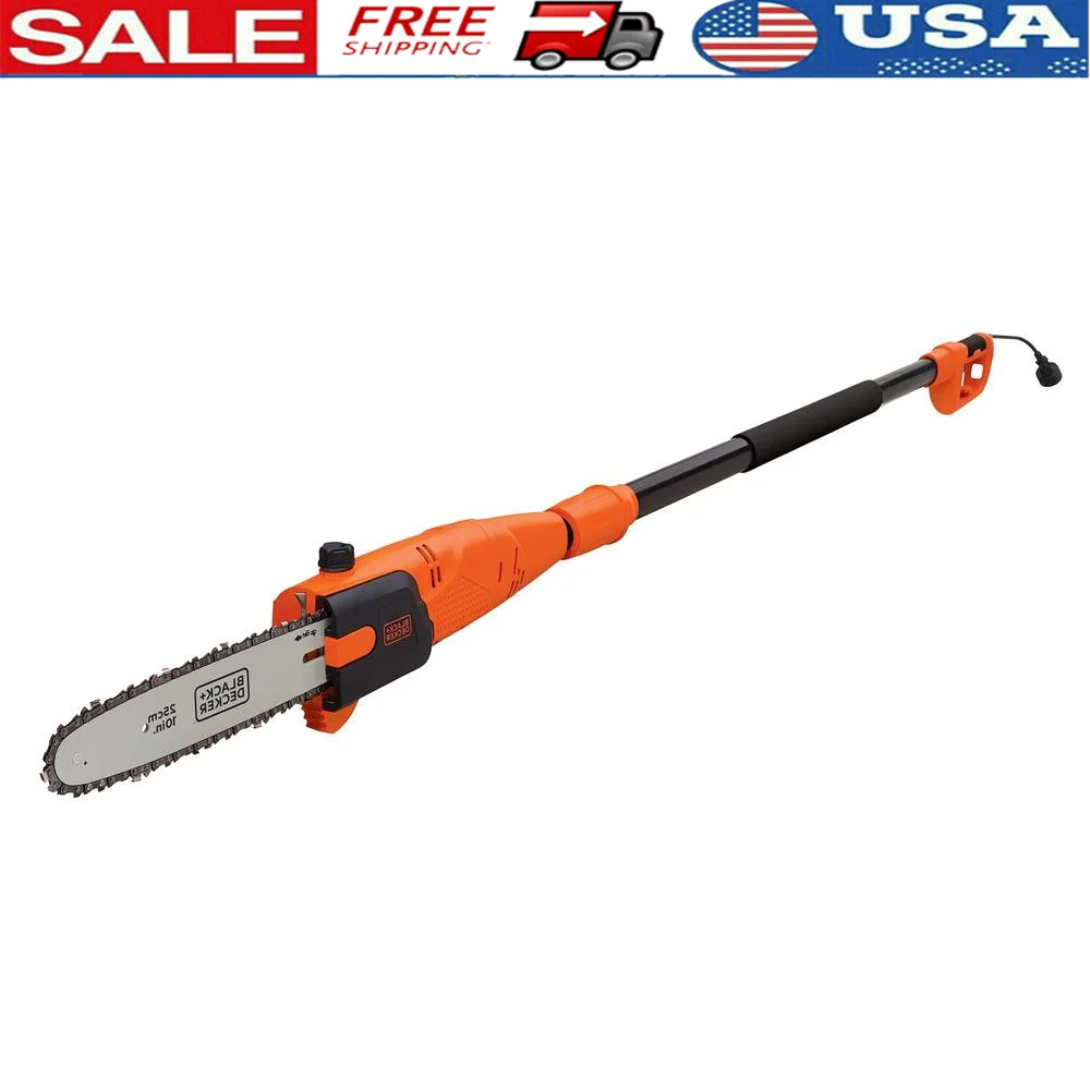 10-Inch Electric Pole Saw with Powerful Motor Extendable Pole Low-Kickback Bar and Chain Automatic Oiling System Lightweight