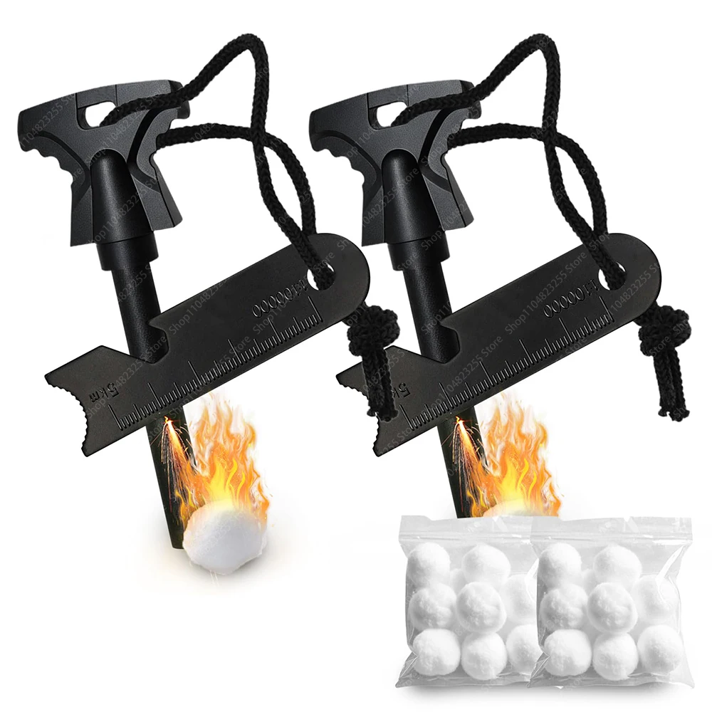 2PCS Magnesium Fire Starter Striker High Temp Magnesium Rod Ferro Rod Fire Starter Survival Tool with 20Pack Waterproof Tinder