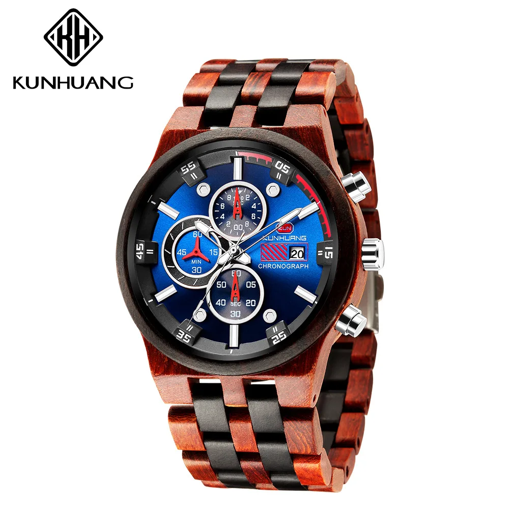 Cross border popular men's watch twist watch fashion night light sports multifunctional quartz wood watch