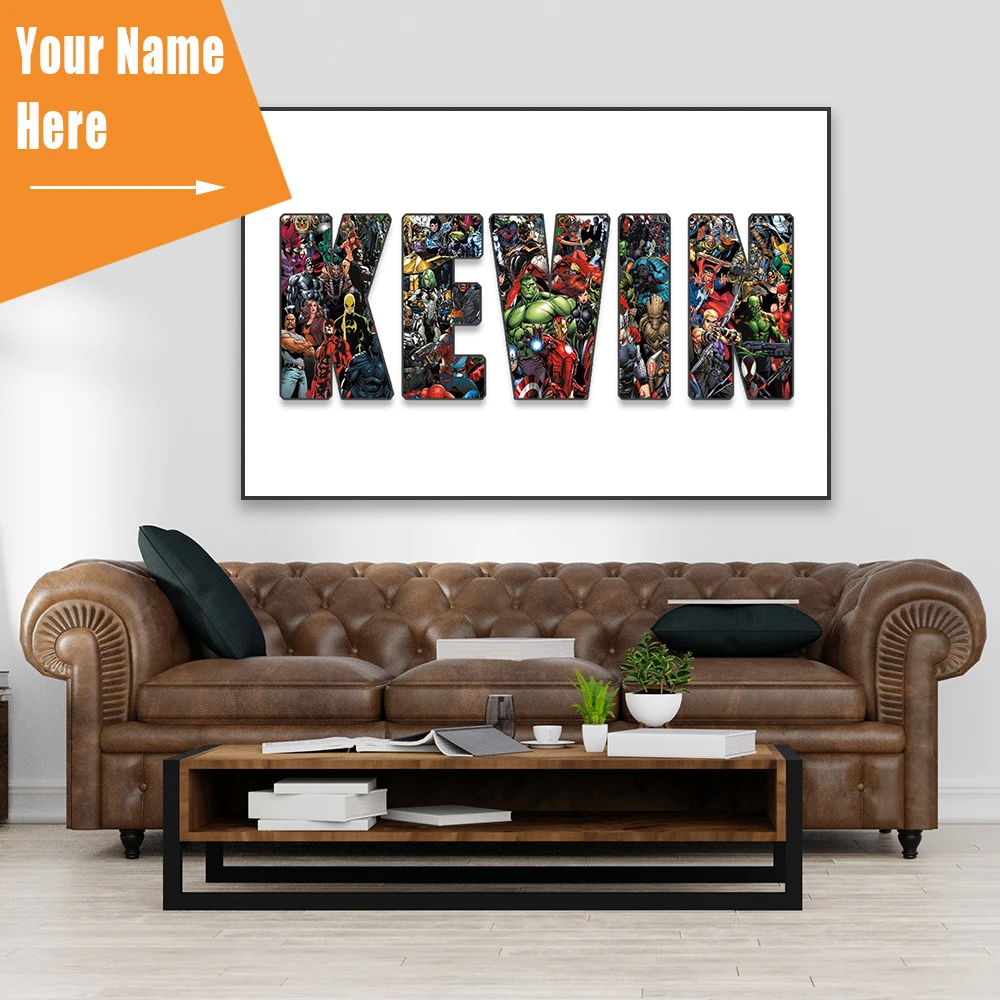 Personalised Disney Superhero Name Print Disney Hulk Child Custom Name Poster Kids Gift Canvas Painting Kids Bedroom Wall Decor