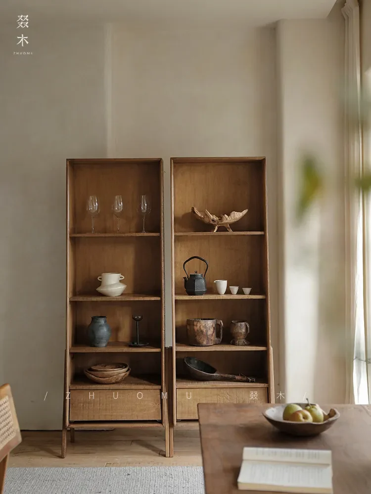 Old wood transformation|Japanese wabi-sabi style solid wood combination chest of drawers bedroom storage drawer storage book