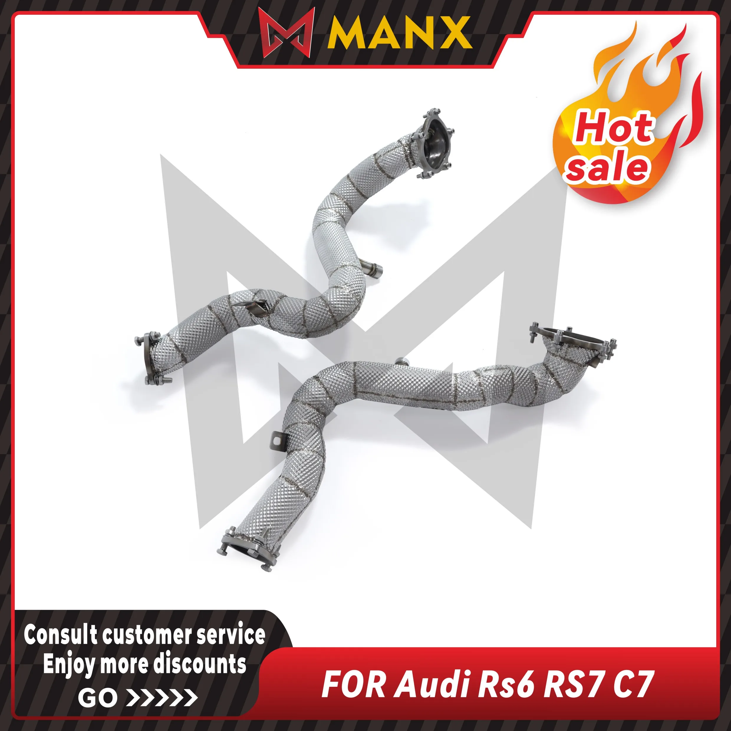 

Catalyzed Downpipe Catless Downpipe for AUDI RS6 RS7 C7 Stainless steel Performance Exhaust pipe with heat shield