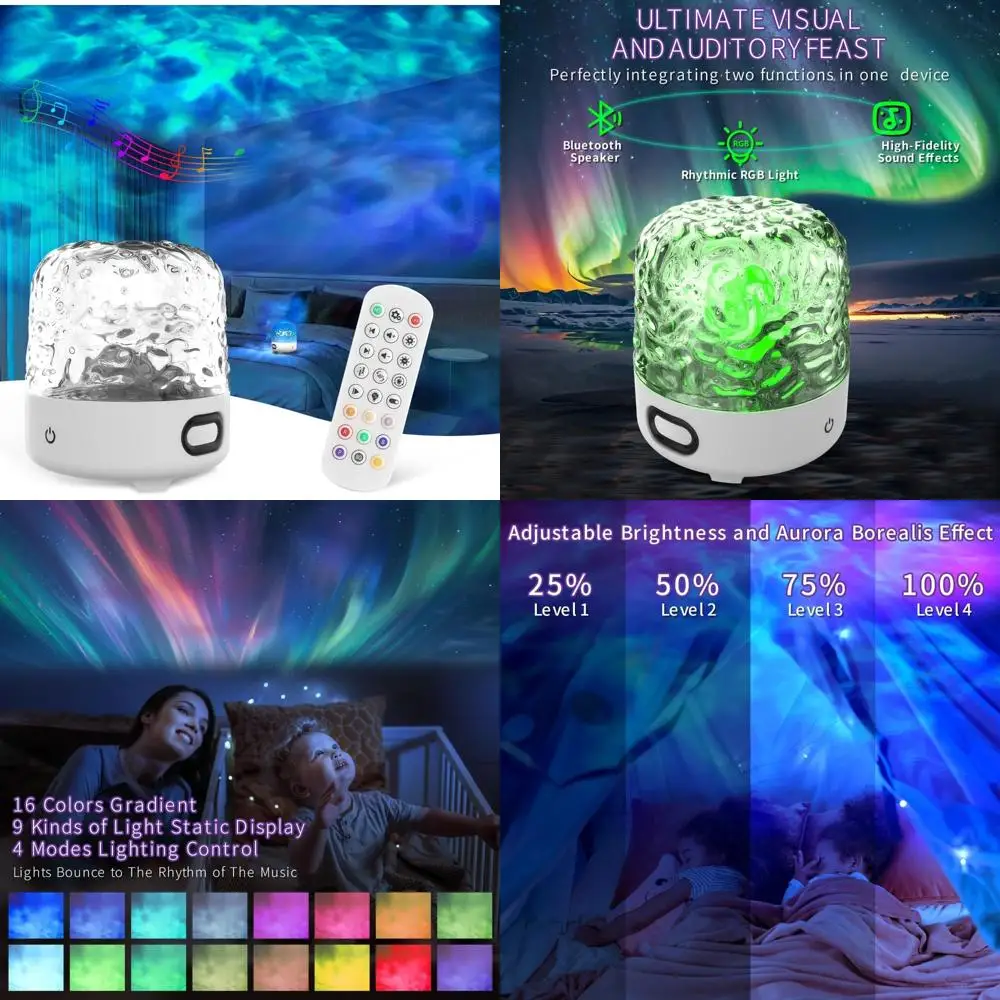 

Беспроводной проектор Ocean Wave с 16-цветными эффектами, ночные огни, светодиодный проектор Aurora, встроенный динамик Bluetooth, пульт дистанционного управления c