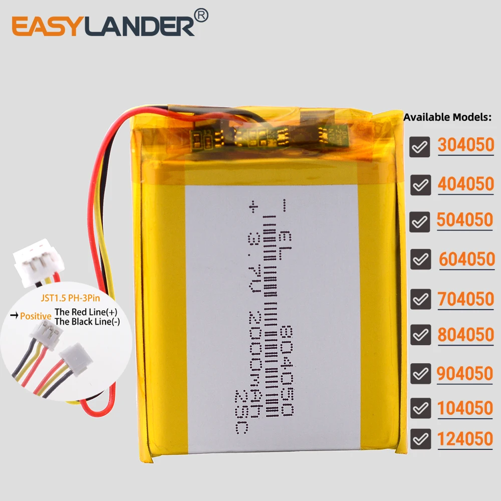 JST1.5mm 3Pin 104050 3.7v 2400mAh Li-Polymer Li-ion Battery Lipo 304050 404050 504050 604050 704050 804050 904050 124050
