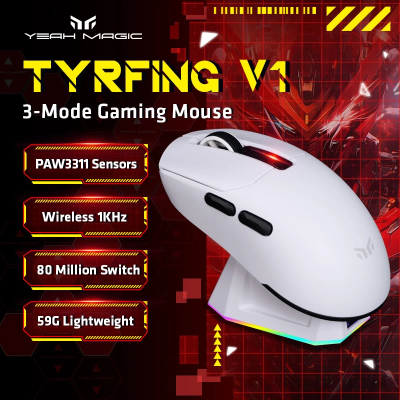 

Yeah Magic Tyrfing V1 Mouse Bluetooth 2.4G Wireless Gaming Mouse PixArt PAW3311 Gaming Sensor 6 Adjustable DPI for Office Game