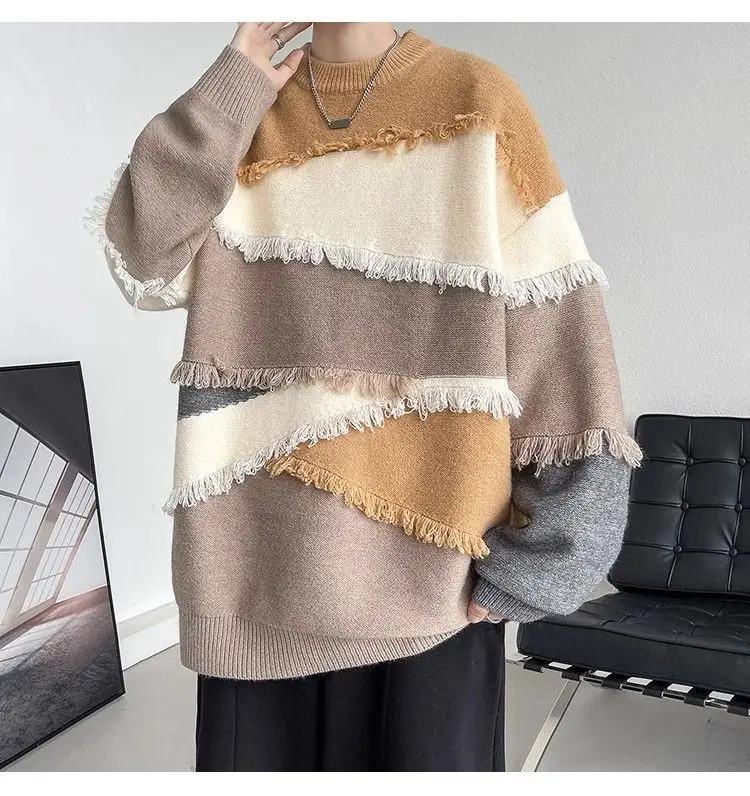 New original design Harajuku tassel sweater men ins autumn and winter American vintage vintage casual loose couple sweater trend