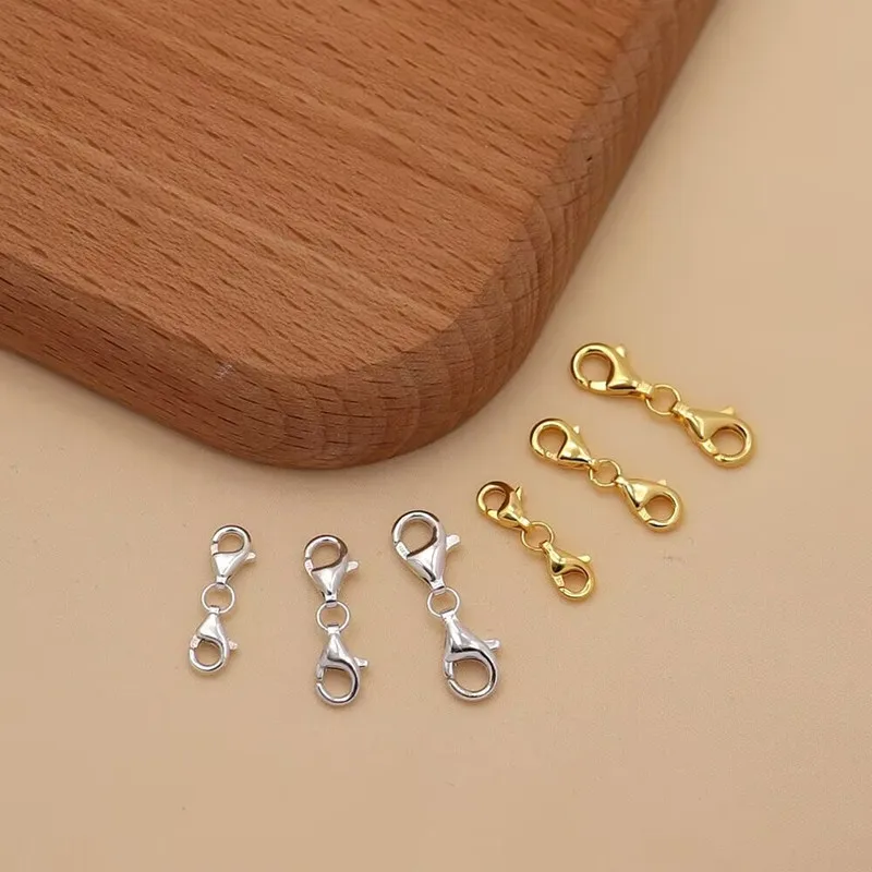 1Set Solid 925 Sterling Silver 8mm Double-Headed Spring Clasp Water Drop Extension Lobster DIY Necklace Bracelet Accessories