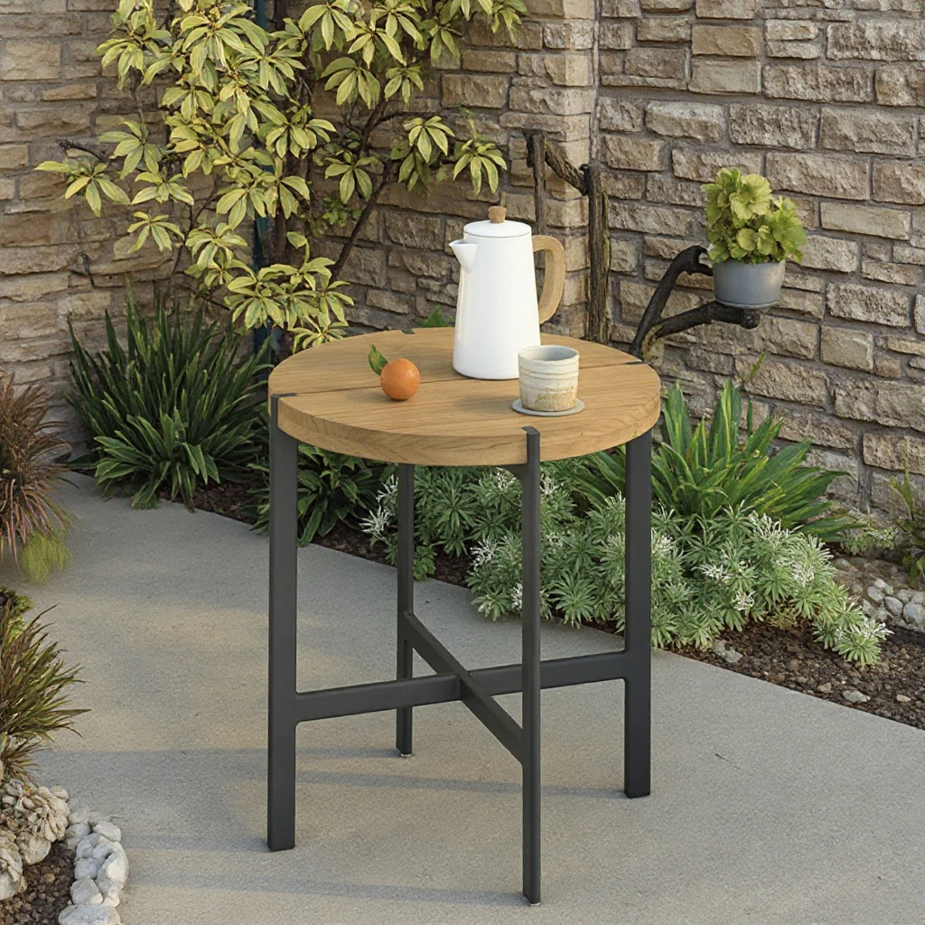 

Portable Solid Teak Wood Side Table Aluminum Frame Leg Outdoor Furniture for Home Hotel Park Hall Garden Sets for Villas
