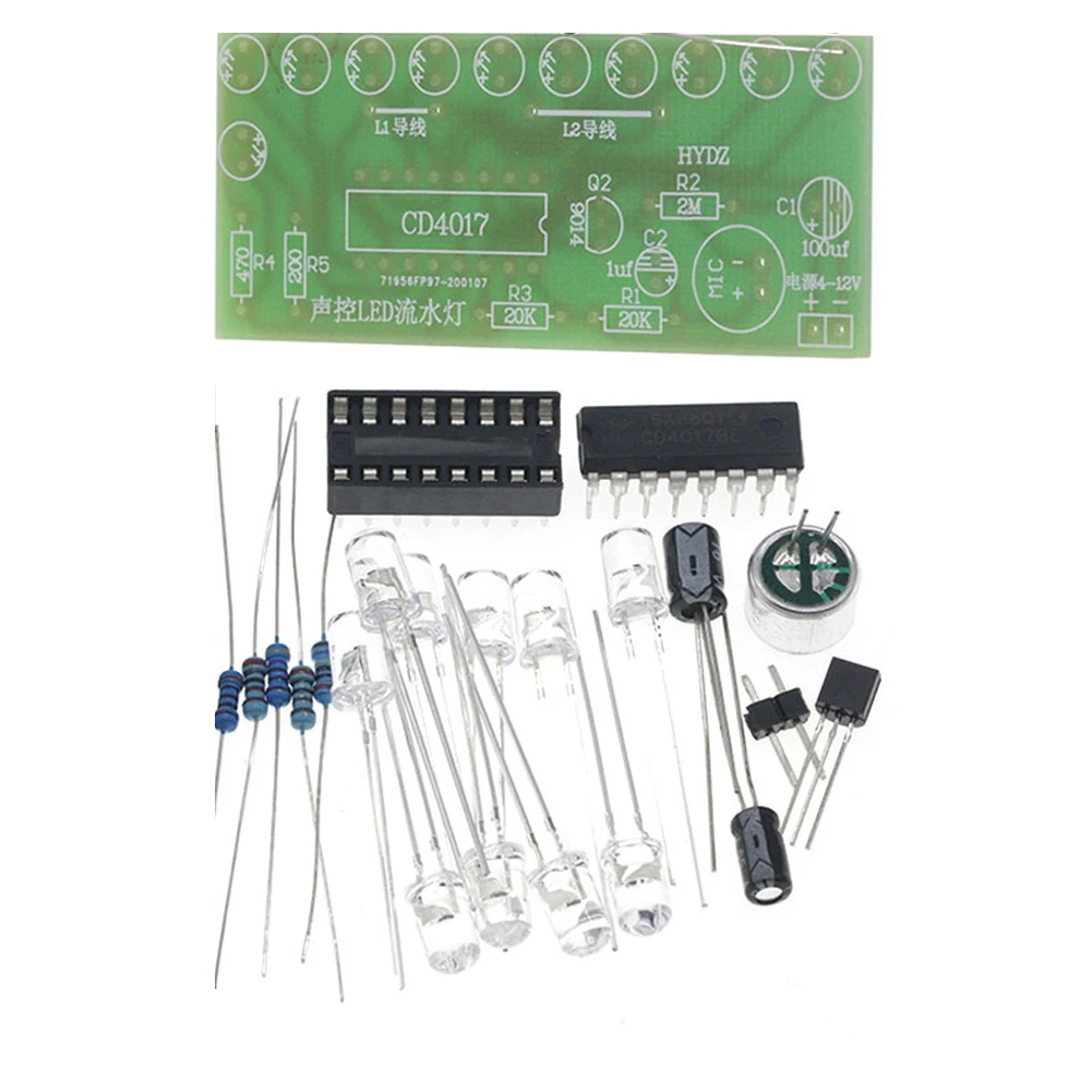Voice Controlled LED Water Light Kit DIY Electronic Teaching Training Parts CD4017 Circuit Board For Hobbyist Students