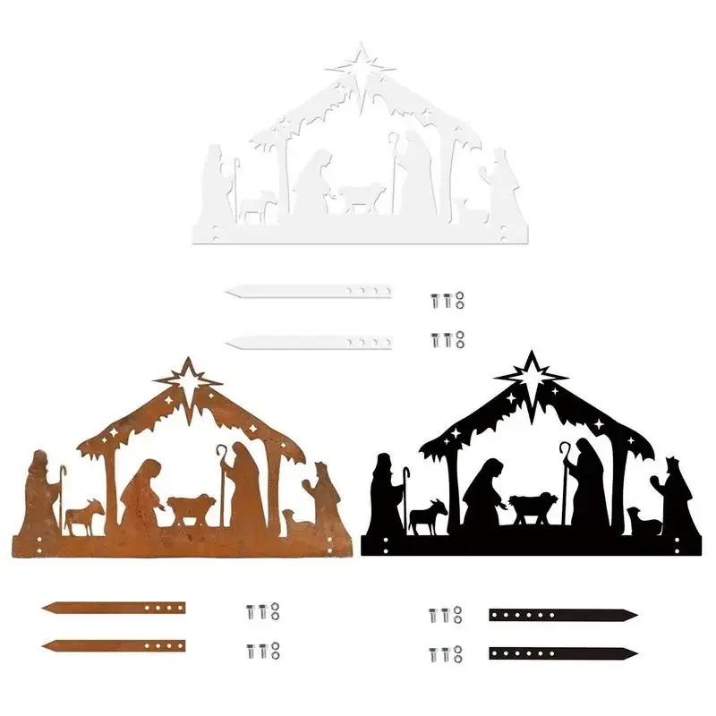 Outdoor Nativity Scenes Christmas Metal Stake Silhouette Birth Of Jesus Ornament Christmas Gifts Crafts Home Decor